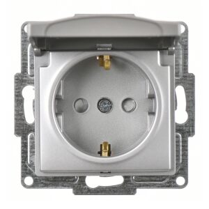 Günsan Visage Gümüş Çocuk Korumalı Kapaklı Topraklı Priz - 16A 250V - Vidalı