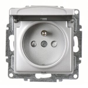 Günsan Visage Gümüş Çocuk Korumalı Kapaklı UPS Priz - Vidalı