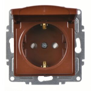 Günsan Visage Ceviz Çocuk Korumalı Kapaklı Topraklı Priz - 16A 250V - Vidalı