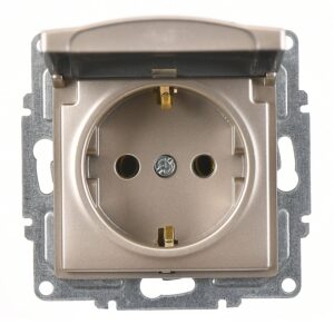 Günsan Visage Metalik Bej Kapaklı Topraklı Priz- 16A 250V - Vidalı