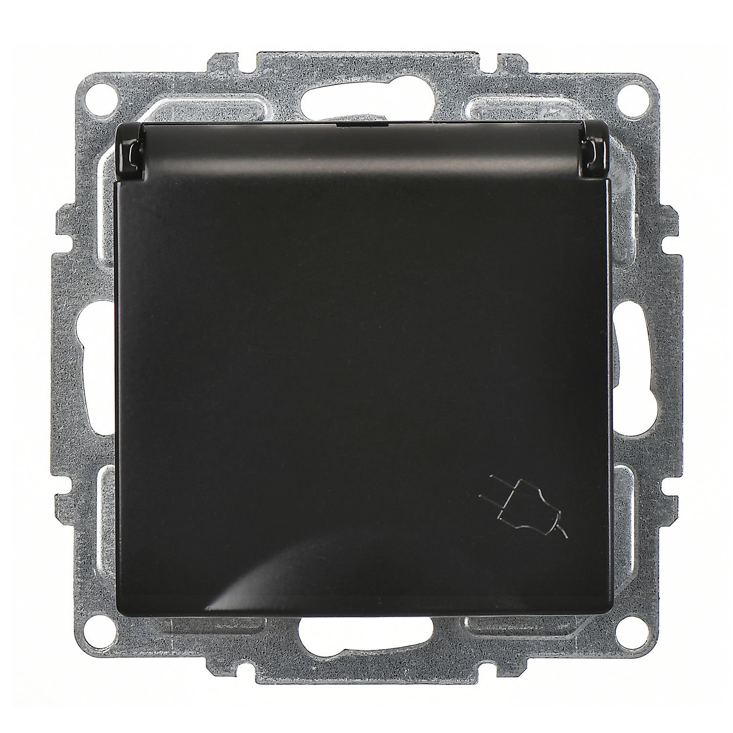 Günsan Visage Metalik Siyah Çocuk Korumalı Kapaklı Topraklı Priz - 16A 250V - Vidalı - Görsel 2