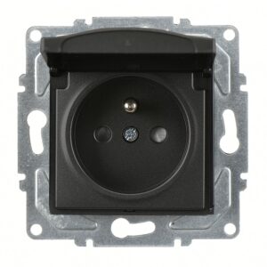 Günsan Visage Metalik Siyah Çocuk Korumalı Kapaklı UPS Priz - Vidalı