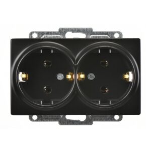 Günsan Visage Metalik Siyah İkili Topraklı Priz- 16A 250V - Vidalı
