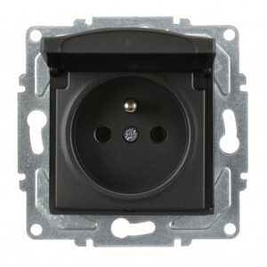 Günsan Visage Metalik Siyah Kapaklı UPS Priz - 16A 250V - Vidalı