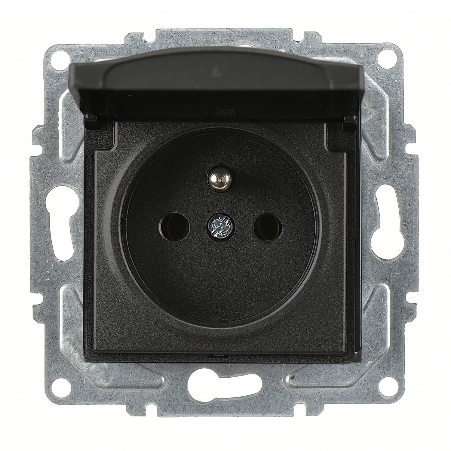 Günsan Visage Metalik Siyah Kapaklı UPS Priz - 16A 250V - Vidalı