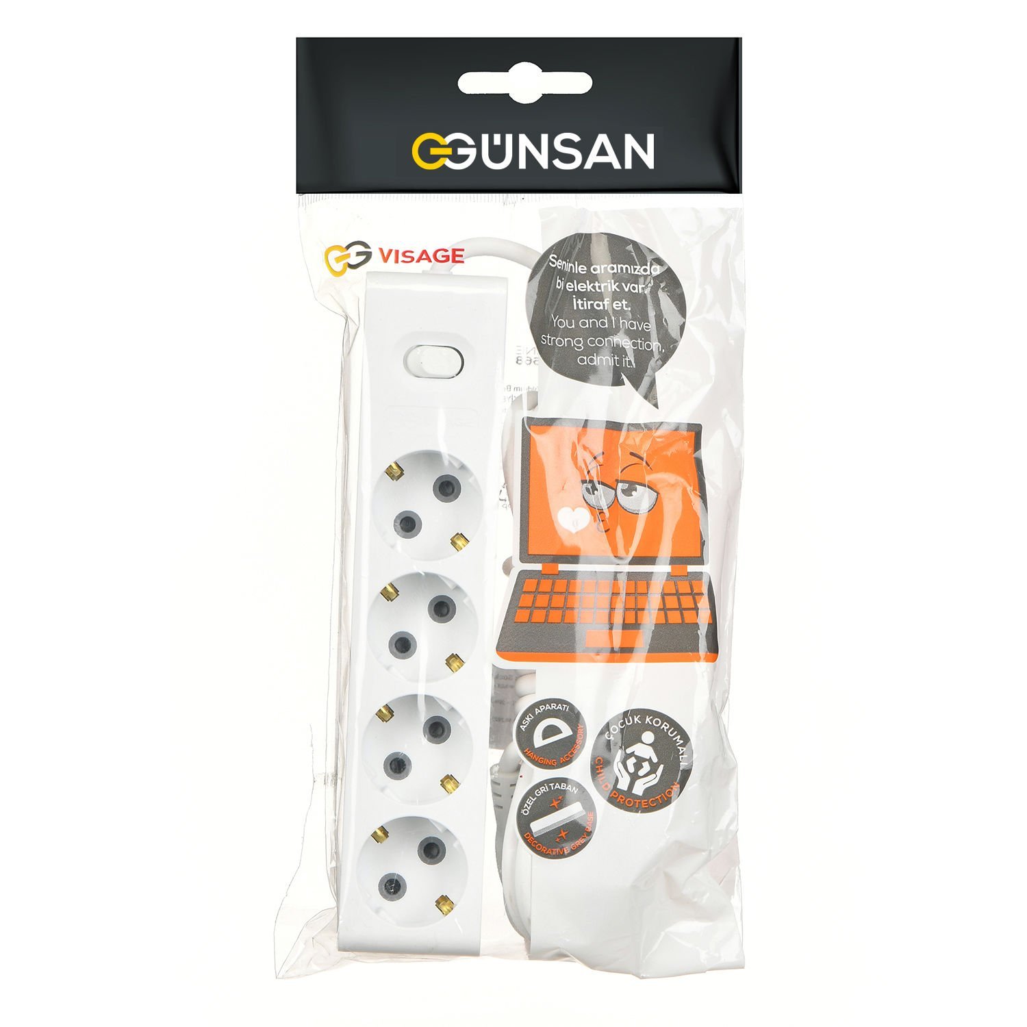 Günsan Dörtlü Çocuk Korumalı Topraklı Anahtarlı Priz 3m