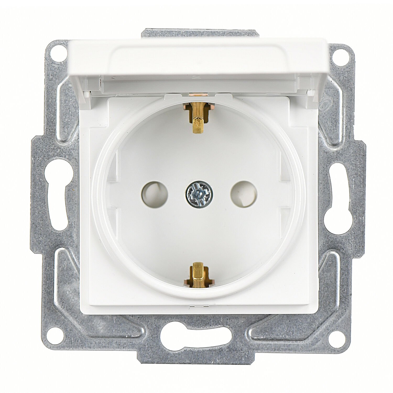 Günsan Eqona Beyaz Çocuk Korumalı Kapaklı Topraklı Priz- 16A 250V - Klipsli