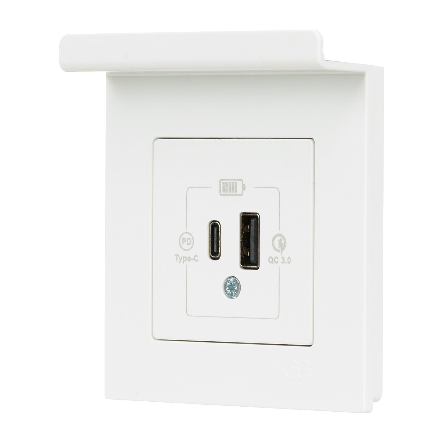 Günsan Eqona Pratik Telefon Tutucu 2 Çıkışlı USB Şarj Prizi 20W Type A + Type C Beyaz Sıvaaltı - Görsel 2