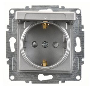 Günsan Eqona Gümüş Çocuk Korumalı Kapaklı Topraklı Priz- 16A 250V - Vidalı