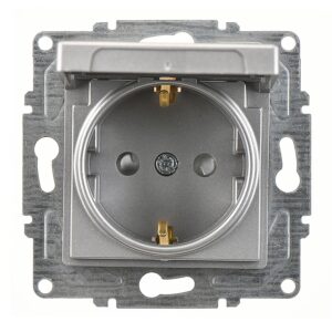 Günsan Eqona Gümüş Çocuk Korumalı Kapaklı Topraklı Priz- 16A 250V - Klipsli