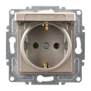 Günsan Eqona Metalik Bej Kapaklı Topraklı Priz- 16A 250V - Klipsli