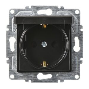 Günsan Eqona Metalik Siyah Çocuk Korumalı Kapaklı Topraklı Priz- 16A 250V - Klipsli