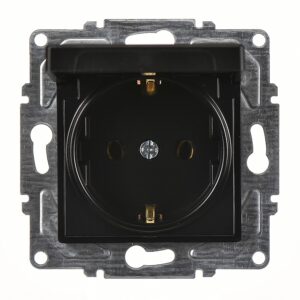 Günsan Eqona Metalik Siyah Kapaklı Topraklı Priz- 16A 250V - Klipsli