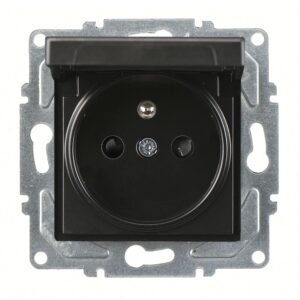 Günsan Eqona Metalik Siyah Çocuk Korumalı Kapaklı UPS Priz - Klipsli