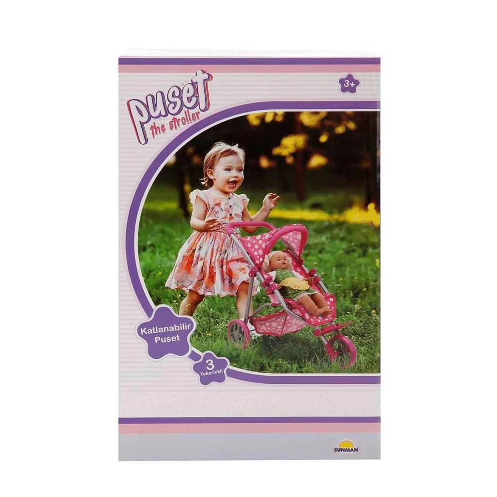 Çocuk 0663 Puantiye Desenli, 3 Tekerlekli ve Tenteli Oyuncak Puset - Sunman - Görsel 2