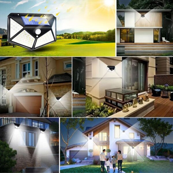 100 Ledli 3 Farklı Aydınlatma Ayarlı Solar Güneş Enerjili Hareket Sensörlü Bahçe Duvar Lambası (K0) - Görsel 3
