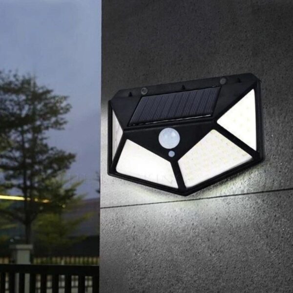 100 Ledli 3 Farklı Aydınlatma Ayarlı Solar Güneş Enerjili Hareket Sensörlü Bahçe Duvar Lambası (K0) - Görsel 4
