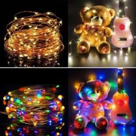 100 Ledli 10 Metre Pilli Renkli v Sarı Peri Led Dekoratif Aydınlatma (8 Fonksiyonlu) (K0)
