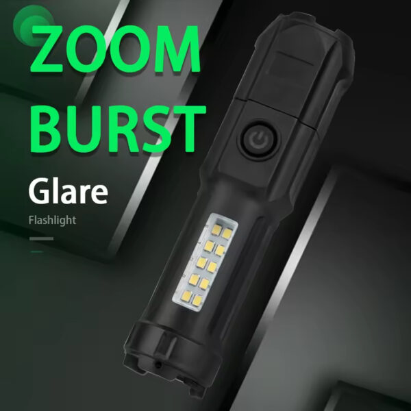 109-B ZOOMLU FLASH ÖZELLİKLİ SMD VE POWER LEDLİ ŞARJLI PLASTİK KASA EL FENERİ (POWERBANK ÖZELLİKLİ) (K0) - Görsel 3