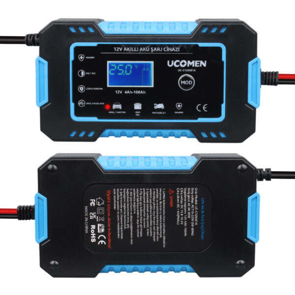 12V 6A MAVİ LED GÖSTERGELİ AKÜ ŞARJ CİHAZI UC-C120501A (K0) - Görsel 2