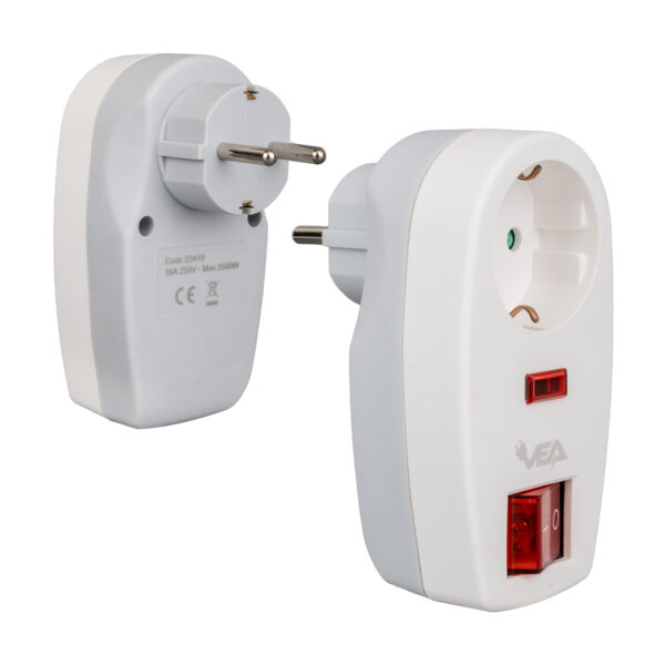 16 AMPER - 3500 WATT LED GÖSTERGELİ ANAHTARLI TEKLİ AKIM KORUMALI PRİZ (K0) - Görsel 2