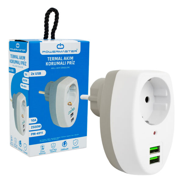 2 USBLİ TEKLİ TERMAL AKIM KORUMALI PRİZ (10A-2500W) (81) (K0) - Görsel 3