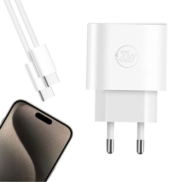 20 WATT TYPE-C ŞARJ BAŞLIK ADAPTÖRÜ + KABLO SETİ (APPLE 15 PRO-PROMAX UYUMLU) (K0) - Görsel 3