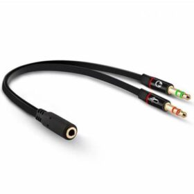 3.5MM STEREO DİŞİ X 2 STEREO ERKEK KULAKLIK MİKROFON HOPARLÖR AYIRICI 20 CM KABLO (K0)