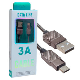 3 AMPER METAL YAYLI MICRO USB DATA VE ŞARJ KABLOSU 1 METRE (K0)
