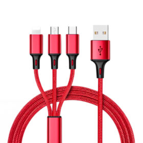 3IN1 KIRMIZI 1.2 METRE (MICRO USB - LIGHTNING - TYPE C) TELEFON ŞARJ KABLOSU (K0)
