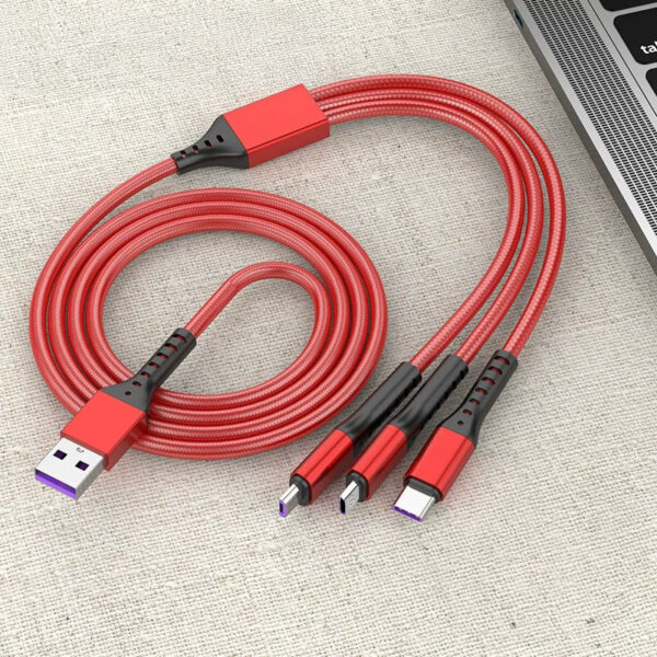 3IN1 KIRMIZI 1.2 METRE (MICRO USB - LIGHTNING - TYPE C) TELEFON ŞARJ KABLOSU (K0) - Görsel 3