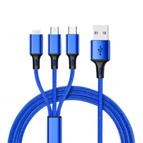 3IN1 MAVİ 1.2 METRE (MICRO USB - LIGHTNING - TYPE C) TELEFON ŞARJ KABLOSU (K0)