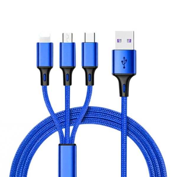 3IN1 MAVİ 1.2 METRE (MICRO USB - LIGHTNING - TYPE C) TELEFON ŞARJ KABLOSU (K0)