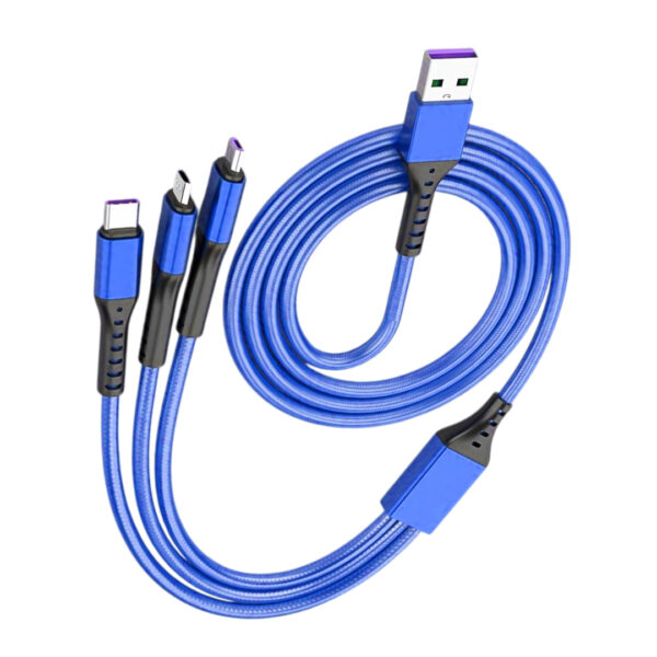 3IN1 MAVİ 1.2 METRE (MICRO USB - LIGHTNING - TYPE C) TELEFON ŞARJ KABLOSU (K0) - Görsel 2