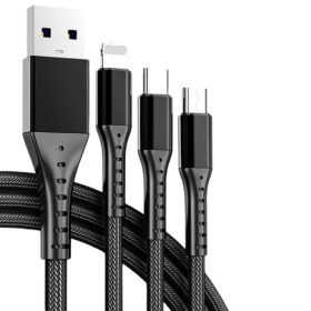 3IN1 SİYAH 1.2 METRE (MICRO USB - LIGHTNING - TYPE C) TELEFON ŞARJ KABLOSU (K0)