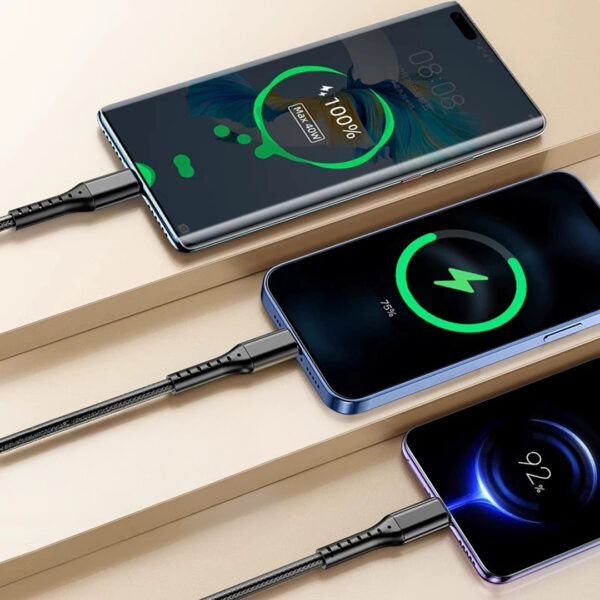 3IN1 SİYAH 1.2 METRE (MICRO USB - LIGHTNING - TYPE C) TELEFON ŞARJ KABLOSU (K0) - Görsel 2
