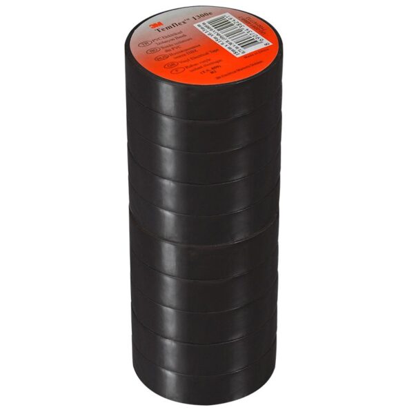 3M TEMFLEX 1300E PVC İZOLE BANT SİYAH 10LUK PAKET 0.13MM X 19MM X 0.13MM (K0) - Görsel 3