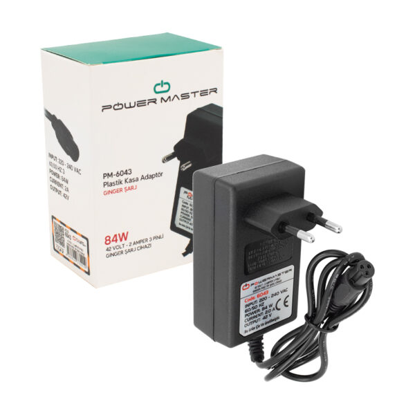42 VOLT - 2 AMPER - 84 WATT PRİZ TİPİ 3 PİNLİ GİNGER ŞARJ CİHAZ ADAPTÖRÜ (K0) - Görsel 3