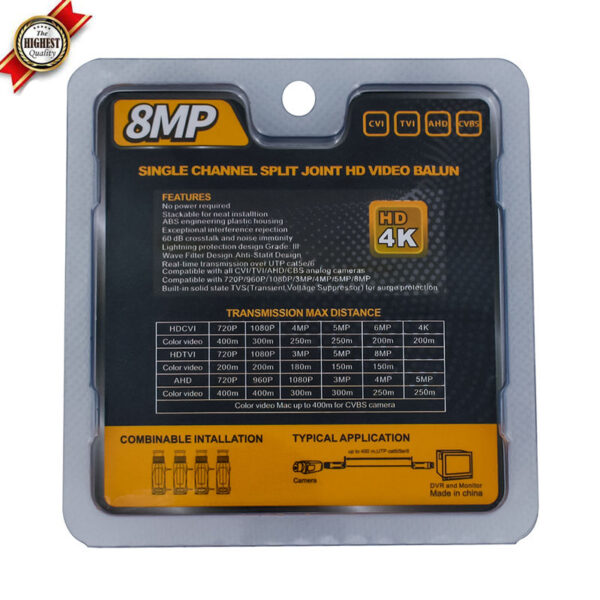 8MP 1080P 2KV 250-400 METRE HD-TVI/CVI/AHD/CVBS HD VIDEO BALUN (K0) - Görsel 3