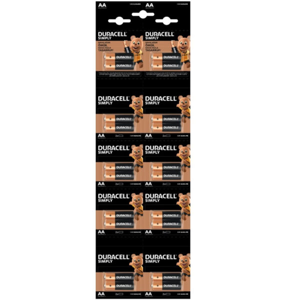 DURACELL LR6/MN1500 1.5V ALKALİN AA KALEM PİL 20Lİ KARTELA PAKET FİYAT (2Lİ YIRTMALI) (K0)