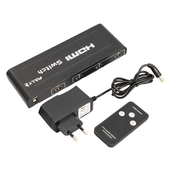 FULLY G-538H 3 GİRİŞ 1 ÇIKIŞ HDMI SWITCHER TOPLAYICI METAL KASA ADAPTÖRLÜ (K0) - Görsel 3