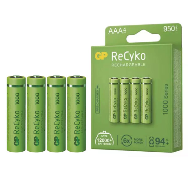GP RECYKO 950 MAH AAA İNCE 4LÜ ŞARJLI KALEM PİL GP100AAAHCE-2EB4 (GPRHC103E001) (K0)