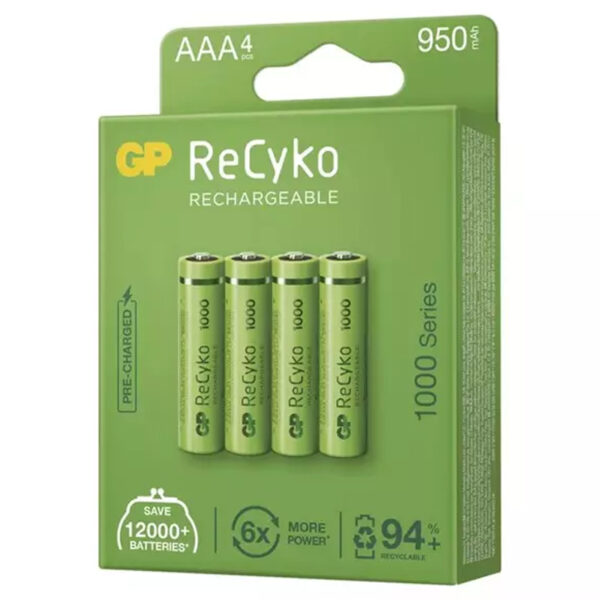 GP RECYKO 950 MAH AAA İNCE 4LÜ ŞARJLI KALEM PİL GP100AAAHCE-2EB4 (GPRHC103E001) (K0) - Görsel 3