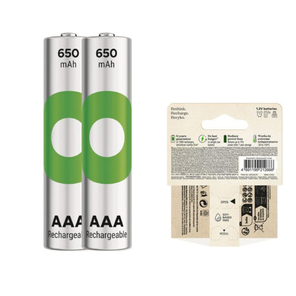GP RECYKO 650 MAH R03 AAA ŞARJLI 2Lİ İNCE KALEM PİL GP65AAAHCE-2EB2 (GPRHCH63E000) (K0) - Görsel 2