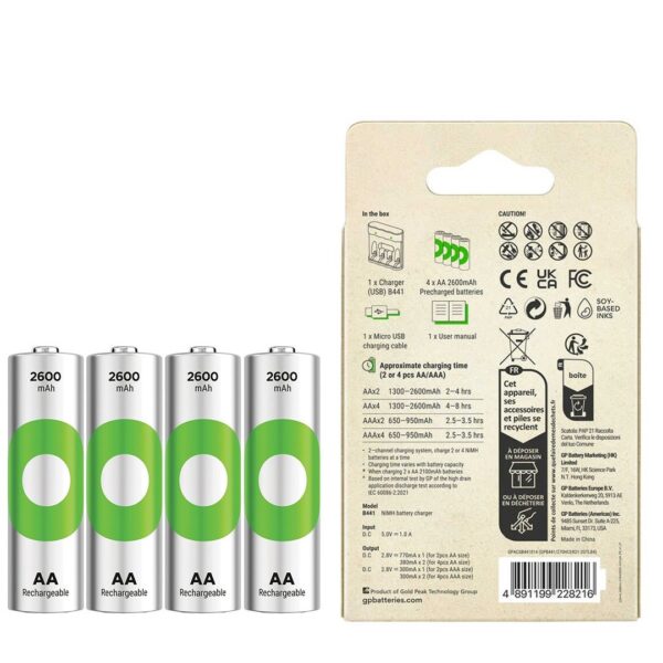 GP RECYKO B441 4 X 2600 MAH R6 AA PİLLİ PİL ŞARJ CİHAZI (GP-B441/270HCER21-2GTLB4) (K0) - Görsel 3