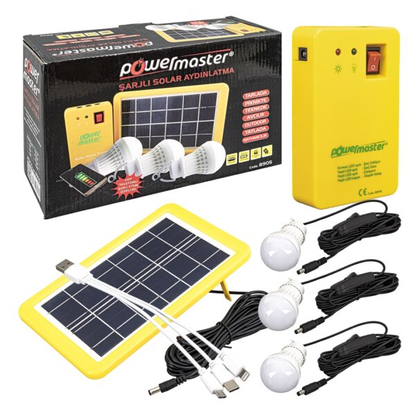 GÜNEŞ PANELLİ 3 LAMBALI POWERBANK ÖZELLİKLİ ÇOK AMAÇLI ŞARJLI SOLAR AYDINLATMA (K0) - Görsel 2