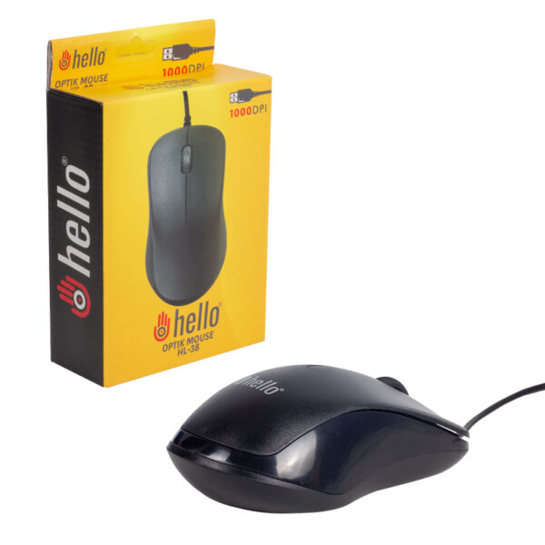 HELLO HL-38 1000 DPI KABLOLU OPTİK SİYAH MOUSE (K0) - Görsel 3