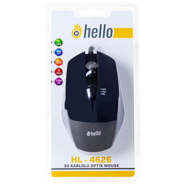 HELLO HL-4626 1600DPI 3D USB KABLOLU OPTİK OYUNCU MOUSE (K0) - Görsel 3