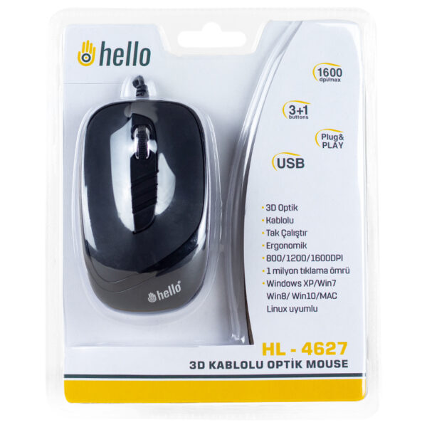 HELLO HL-4627 1600DPI 3D USB KABLOLU OPTİK MOUSE (K0) - Görsel 3