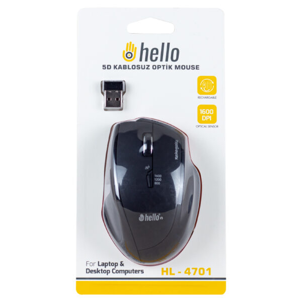 HELLO HL-4701 2.4GHZ 1600DPI ŞARJLI 5D KABLOSUZ OPTİK MOUSE (K0) - Görsel 3